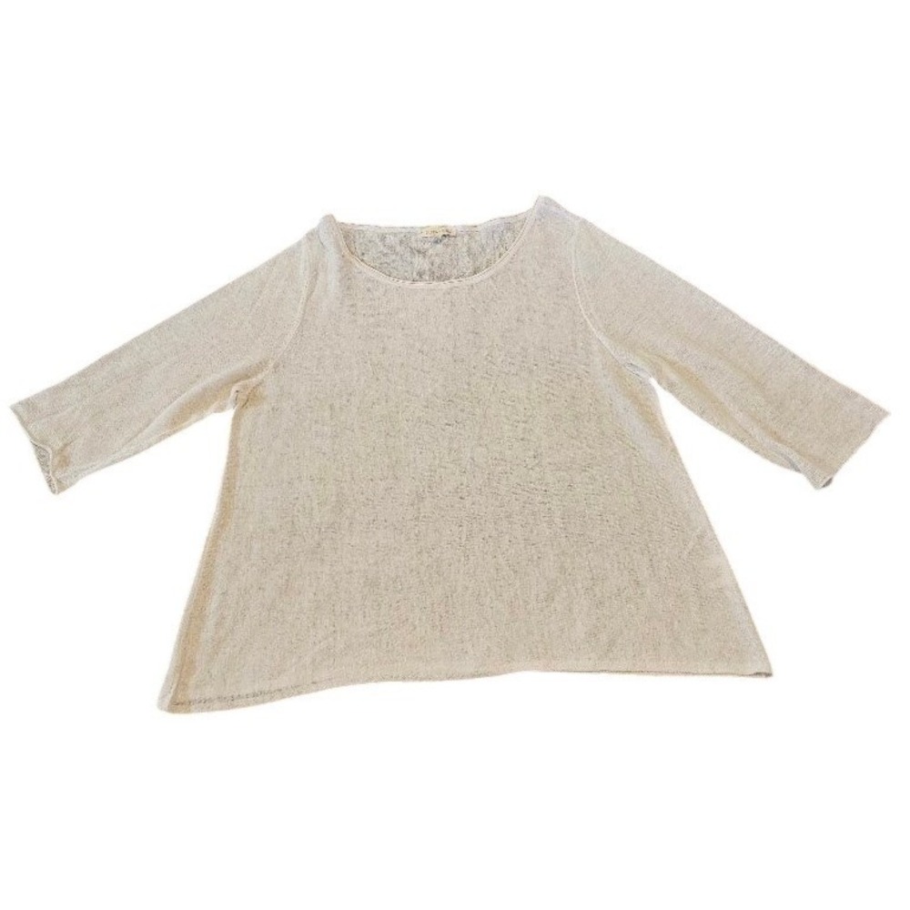 Eileen Fisher Organic Linen Knit Sweater Cream XL 3/4 Sleeve Scoop Neck A-Line